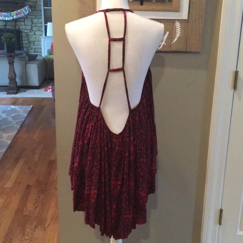 Free People Burgundy Floral Open-Back Tank
